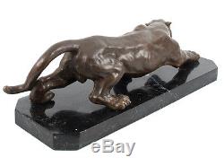 Art Deco Hot Cast Bronze Big Cat Statue Sculpture Marble Base