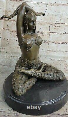 Art Déco Joli Yoga Danseuse Bronze Sculpture Statue Fonte Marbre Base Figure
