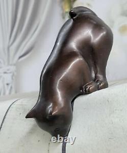 Art Déco Lion Signé Bronze Figurine Statue Cubiste Chat Sauvage Sculpture Art