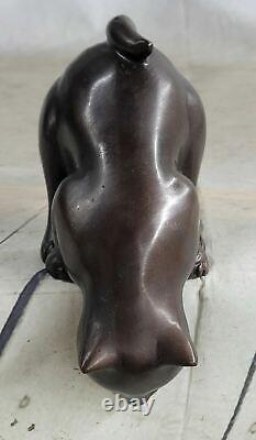Art Déco Lion Signé Bronze Figurine Statue Cubiste Chat Sauvage Sculpture Art