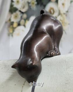 Art Déco Lion Signée Bronze Statue Figurine Cubiste Sauvage Chat Sculpture