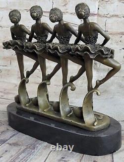 Art Déco Main Fabriqué 4 Ballerine Ballet Figurine Bronze Marbre Base Statue