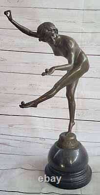 Art Déco Main Fabriqué Femelle Chair Femme Jongleur Bronze Sculpture Solde Ouvre