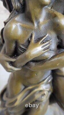 Art Déco Marbre Bronze Sculpture Ange Psyché Et Eros Statue Figurine Cupide