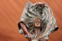 Art Déco Mi Siècle Chair Femelle Fille Femme Dame Bronze Sculpture Ouvre