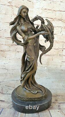 Art Déco Mythique Mythologie Sexy Lady Avec Elle Dragon Bronze Figurine Nr