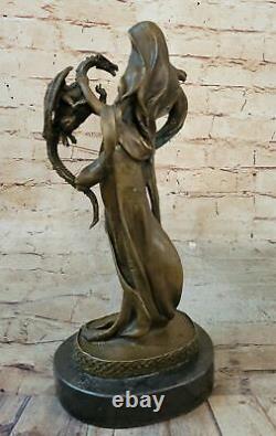 Art Déco Mythique Mythologie Sexy Lady Avec Elle Dragon Bronze Figurine Nr
