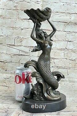 Art Déco Mythique Sirène Et Coque Bronze Sculpture Fonte Figurine Nr