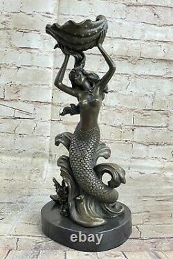 Art Déco Mythique Sirène Et Coque Bronze Sculpture Fonte Figurine Nr