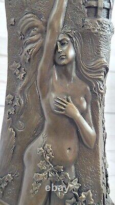 Art Déco Nouveau Érotique Nu Nue Femelle Femme Vase Véritable Bronze Sculpture