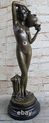 Art Déco Nouveau Nymphe Femme Fille Signée Bronze Sculpture Statue Figurine Nu