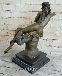 Art Déco Nu Érotique Nymphe Bronze Statue Figurine Marbre Sculpture Cadeau