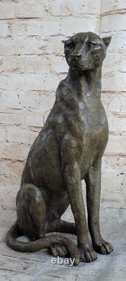 Art Déco Puma Jaguar Faune Guépard Bronze Sculpture Statue Figurine Fonte