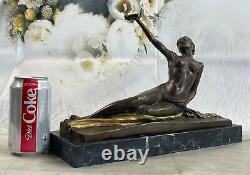 Art Déco Sculpture Chair Fille Femme Sein Bronze Statue Figurine Fonte