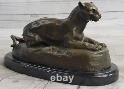 Art Déco Sculpture Jaguar Panthère Animal Bronze Statue Main Fait Figurine Solde