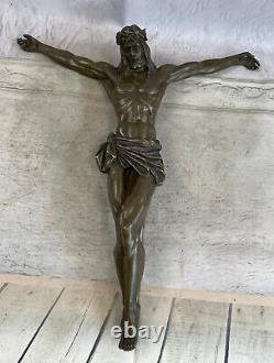 Art Déco Sculpture Jésus Croix Bronze Statue Domestique/Bureau/Église Déco Solde