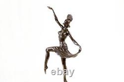 Art Déco Sculpture Revue Danseuse Signée Original Solide Bronze Statue