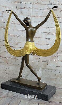Art Déco Signé Par Mirval Ruban Danseuse Bronze Sculpture Statue Chair Fonte
