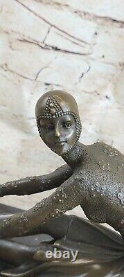 Art Déco Signée Danseur Bronze Sculpture Marbre Base Statue Figurine