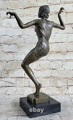 Art Déco Signée Danseur Danseuse Bronze Sculpture Marbre Base Statue Figurine De