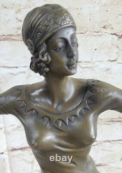 Art Déco Signée Danseur Danseuse Bronze Sculpture Marbre Base Statue Figurine De