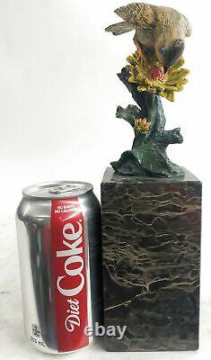 Art Déco Spéciale Patine Amour Oiseau Colombe Bronze Sculpture Marbre Base Nr