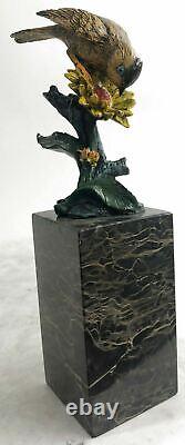 Art Déco Spéciale Patine Amour Oiseau Colombe Bronze Sculpture Marbre Base Nr