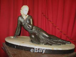 Art Deco Statue Femme A La Rose Chryselephantine Regule Signee Menneville