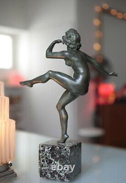 Art Deco Statuette en Bronze Danseuse par René André Varnier