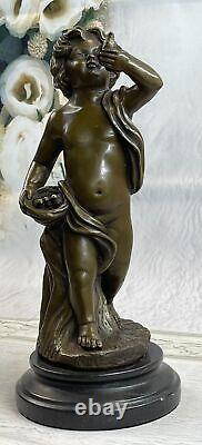 Art Déco Style Statue Sculpture Garçon Nouveau Solide Bronze Signée Décor