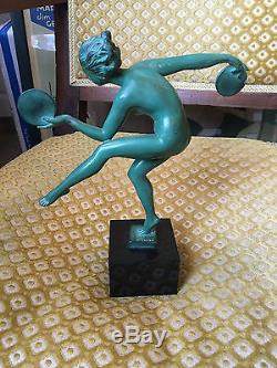 Art Deco sculpture by Derenne, the Disk Dancer, a LeVerrier edition Femme Nue