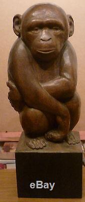 Art Deco wooden chimpanzee sculpture signed J W Sykes 1933