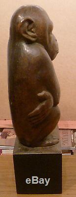 Art Deco wooden chimpanzee sculpture signed J W Sykes 1933