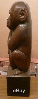 Art Deco wooden chimpanzee sculpture signed J W Sykes 1933