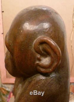 Art Deco wooden chimpanzee sculpture signed J W Sykes 1933