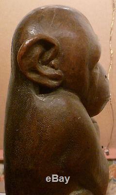 Art Deco wooden chimpanzee sculpture signed J W Sykes 1933