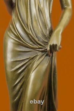 Auguste Moreau Fille Fleur Bronze Sculpture Art Déco Marbre Base Figurine