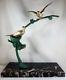 Becquerel Sculpture Animalière Art Deco Bronze Oiseaux Sur Branche -1930