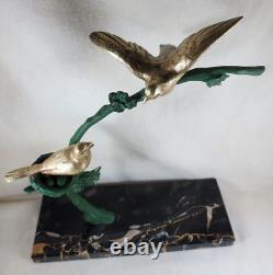 BECQUEREL sculpture animalière ART DECO Bronze oiseaux sur branche -1930