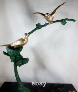 BECQUEREL sculpture animalière ART DECO Bronze oiseaux sur branche -1930