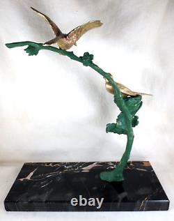 BECQUEREL sculpture animalière ART DECO Bronze oiseaux sur branche -1930