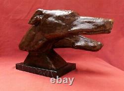 BERTIN sculpture animalière Art Déco tête chien lévrier bronze patine animal