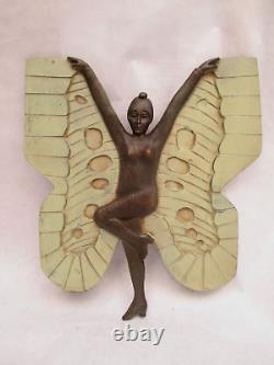 BRONZE ART NOUVEAU / ART DÉCO femme papillon danseuse patine polychrome 2 tons