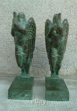 BRONZE serre-livres BOULAY-HUE cire perdue VALSUANI sculpture MUSE bookends