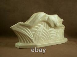 Belle Sculpture Ceramique Craquelée Art Deco Couple De Levriers 1930