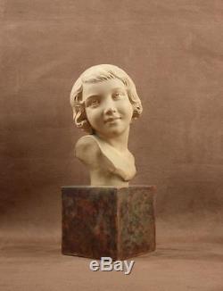 Belle Sculpture En Terre Cuite Buste De Jeune Femme Art Deco Signée