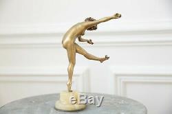 Belle et ancienne sculpture en bronze doré Colinet la jongleuse art déco