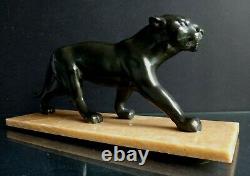 Belle panthere Art déco sculpture old panther marble 1930