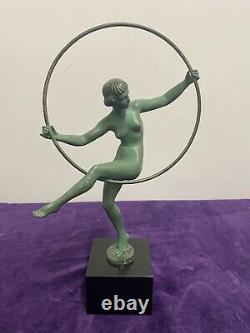 Briand Sculpture Bronze Danseuse Au Cerceau Art Déco Édition Max Leverrier