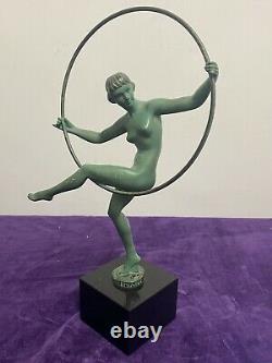 Briand Sculpture Bronze Danseuse Au Cerceau Art Déco Édition Max Leverrier